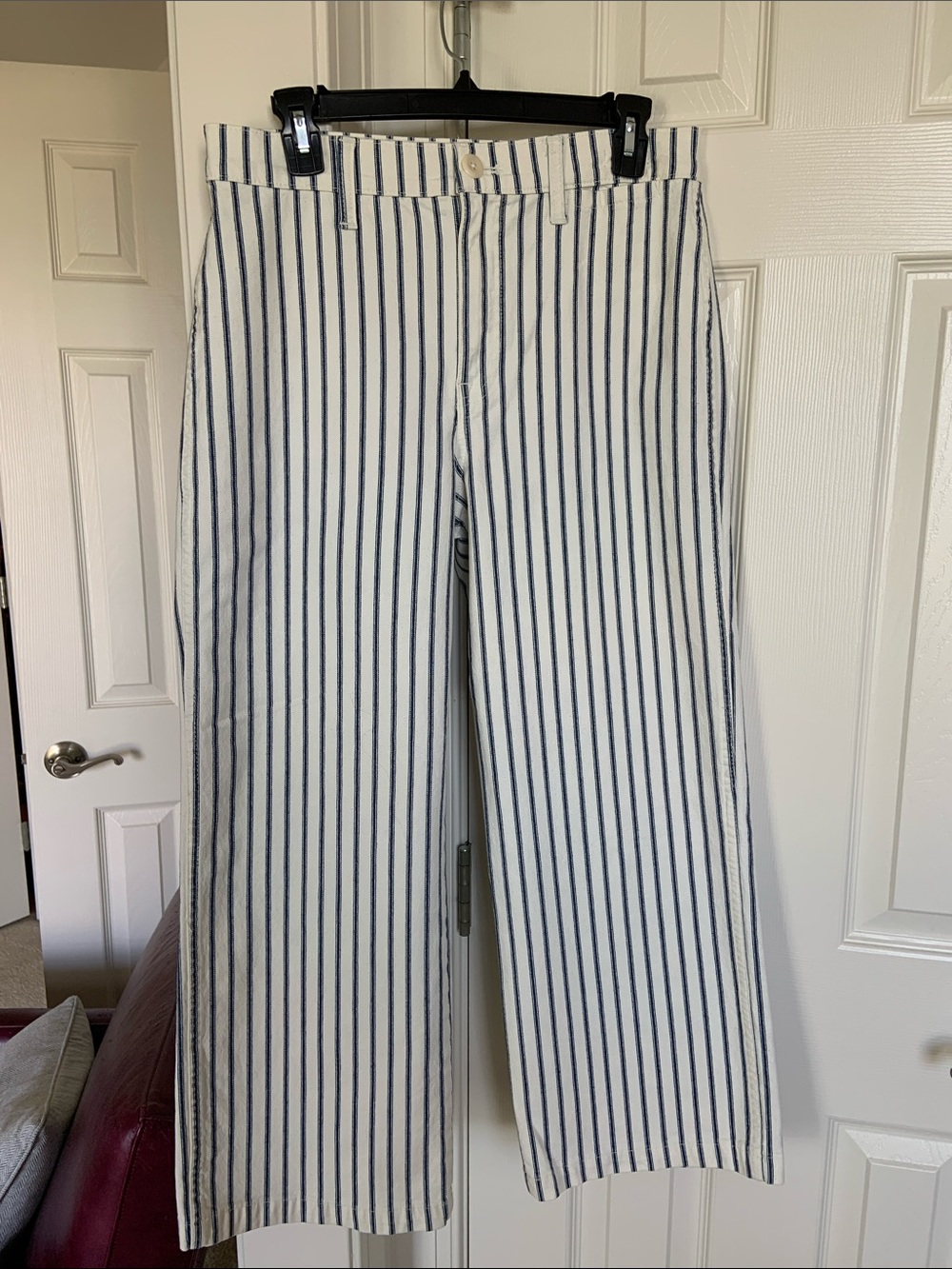 J Crew slim wide leg blue ivory pants